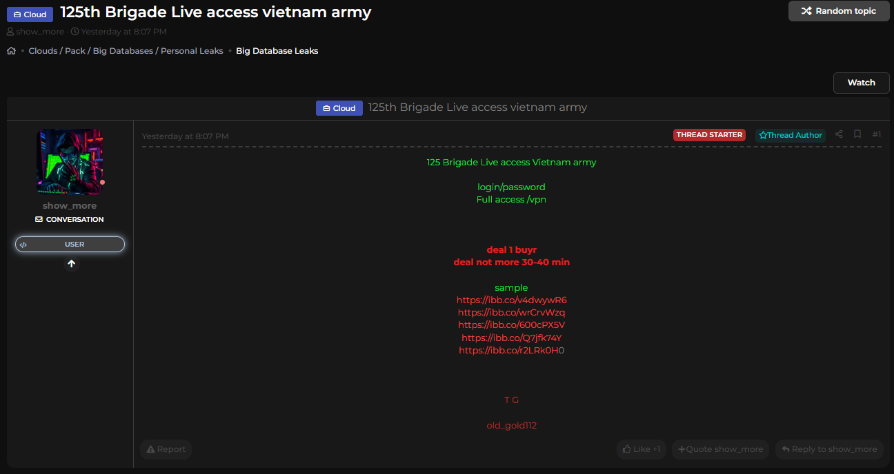 涉嫌向越南陆军第125旅出售未经授权的实时访问权限-xLab 威胁情报