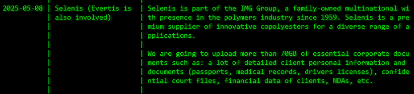 Selenis特种聚酯解决方案成为Akira勒索软件的受害者-xLab 威胁情报
