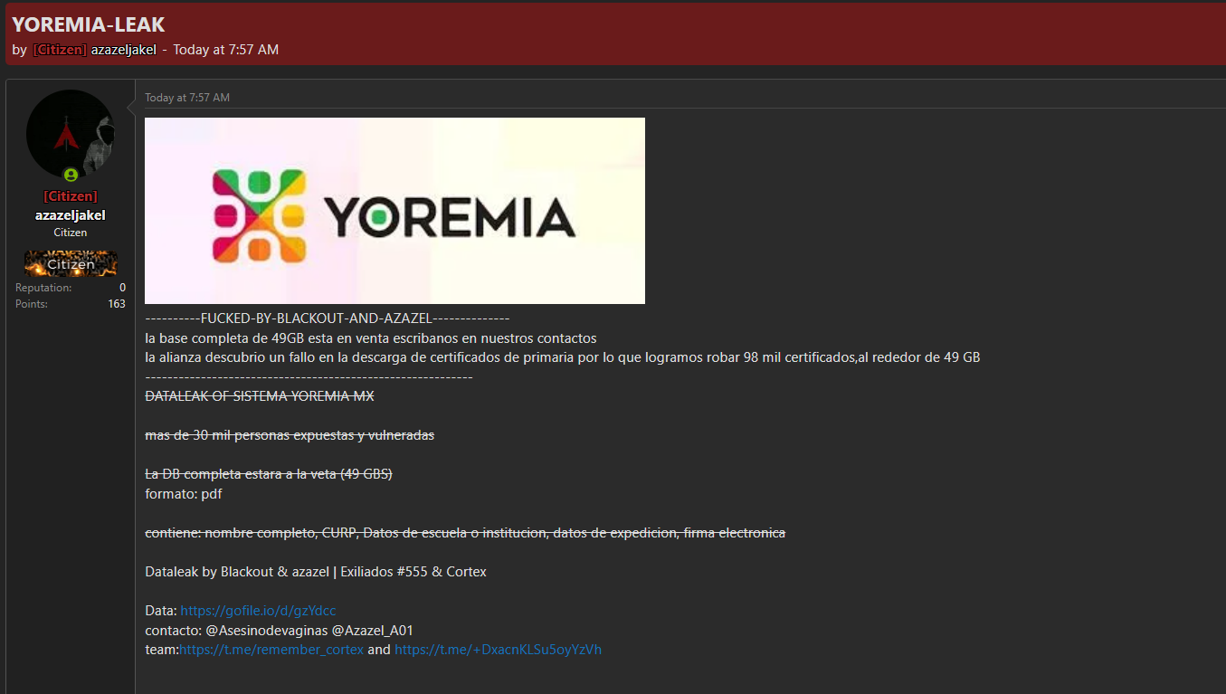 Alleged leak of Yoremia Educational Certification system data-xLab 威胁情报