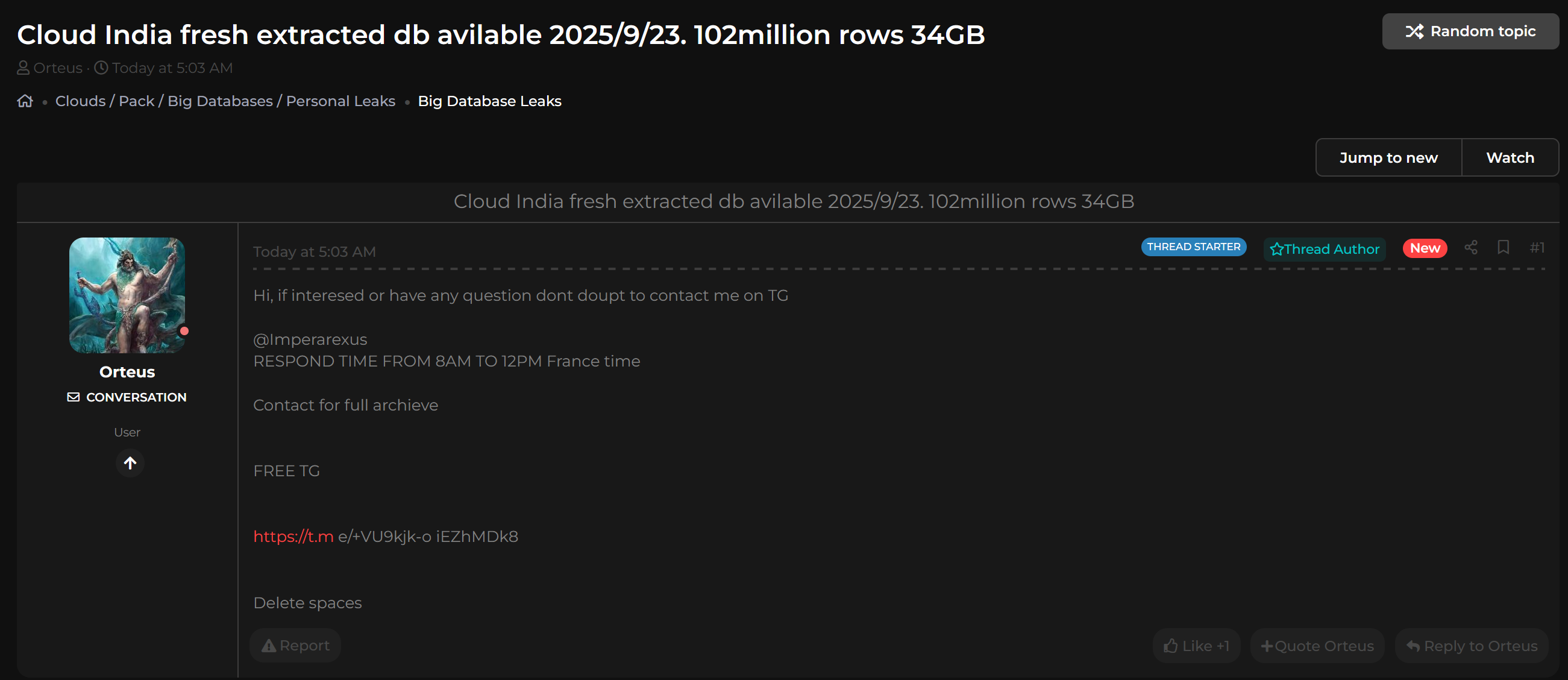 印度数据库涉嫌数据泄露-xLab 威胁情报