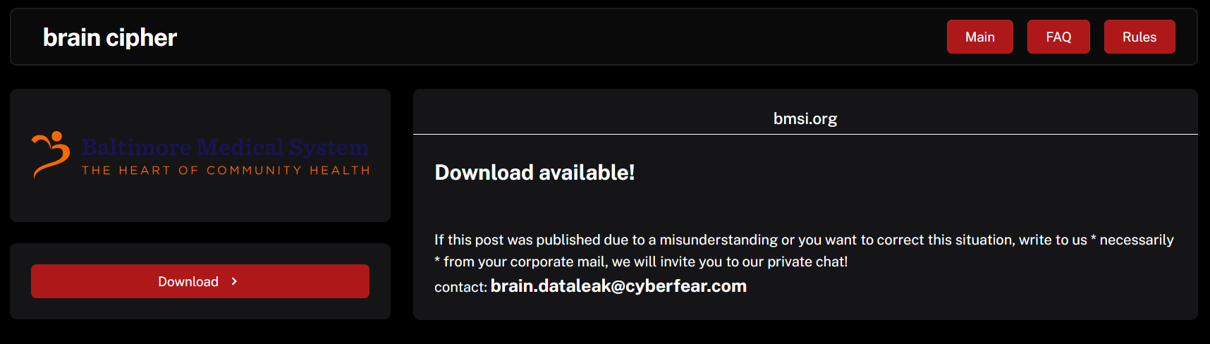 巴尔的摩医疗System成为Brain Cipher勒索软件的受害者-xLab 威胁情报