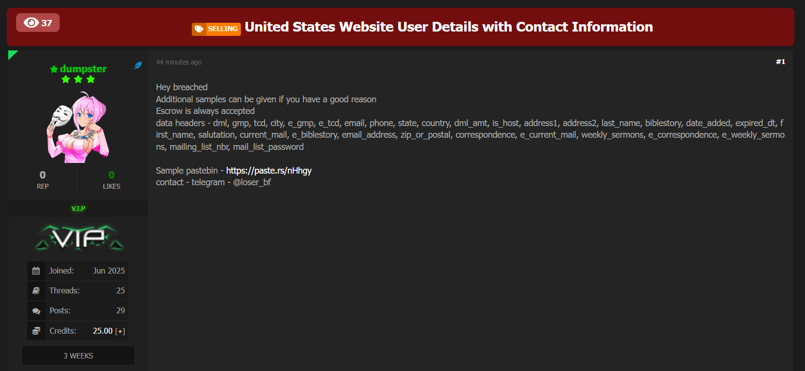 涉嫌出售美国网站的user数据-xLab 威胁情报