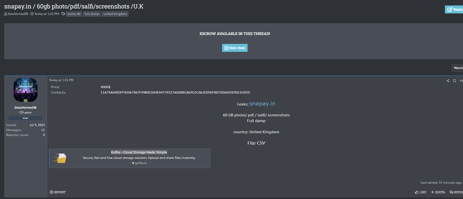 涉嫌出售Snapay数据-xLab 威胁情报