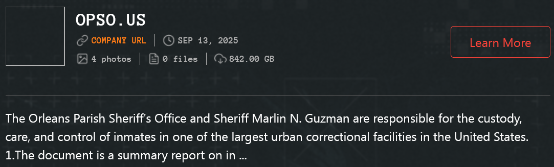 奥尔良教区Sheriff办公室成为Qilin勒索软件的受害者-xLab 威胁情报