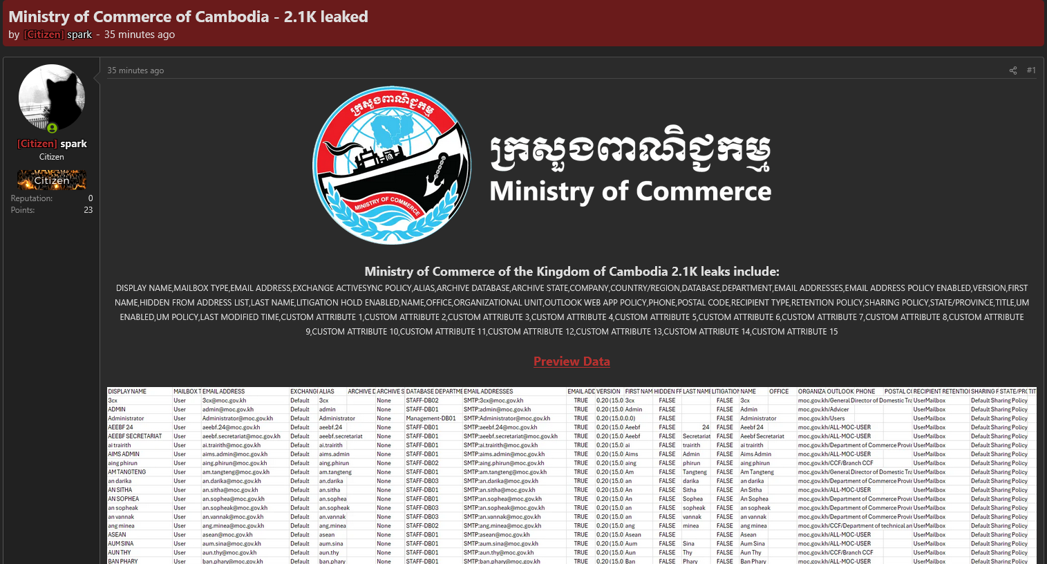 Alleged data breach Ministry of Commerce-xLab 威胁情报