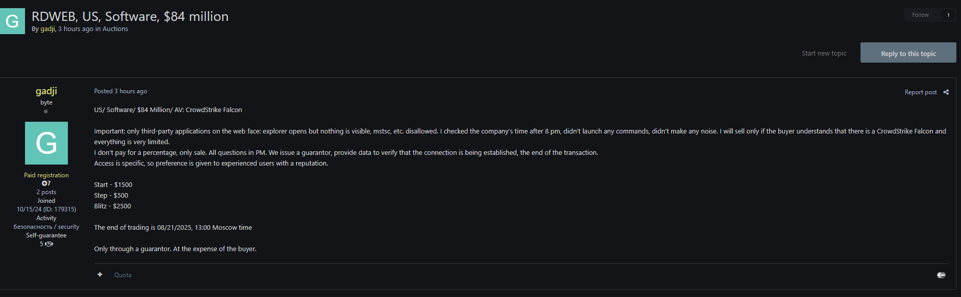 涉嫌向美国一家身份不明的软件公司出售RDWeb访问权限-xLab 威胁情报