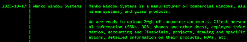 Manko Window Systems成为akira勒索软件的受害者-xLab 威胁情报