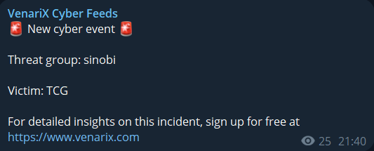 TCG成为Sinobi勒索软件的受害者-xLab 威胁情报