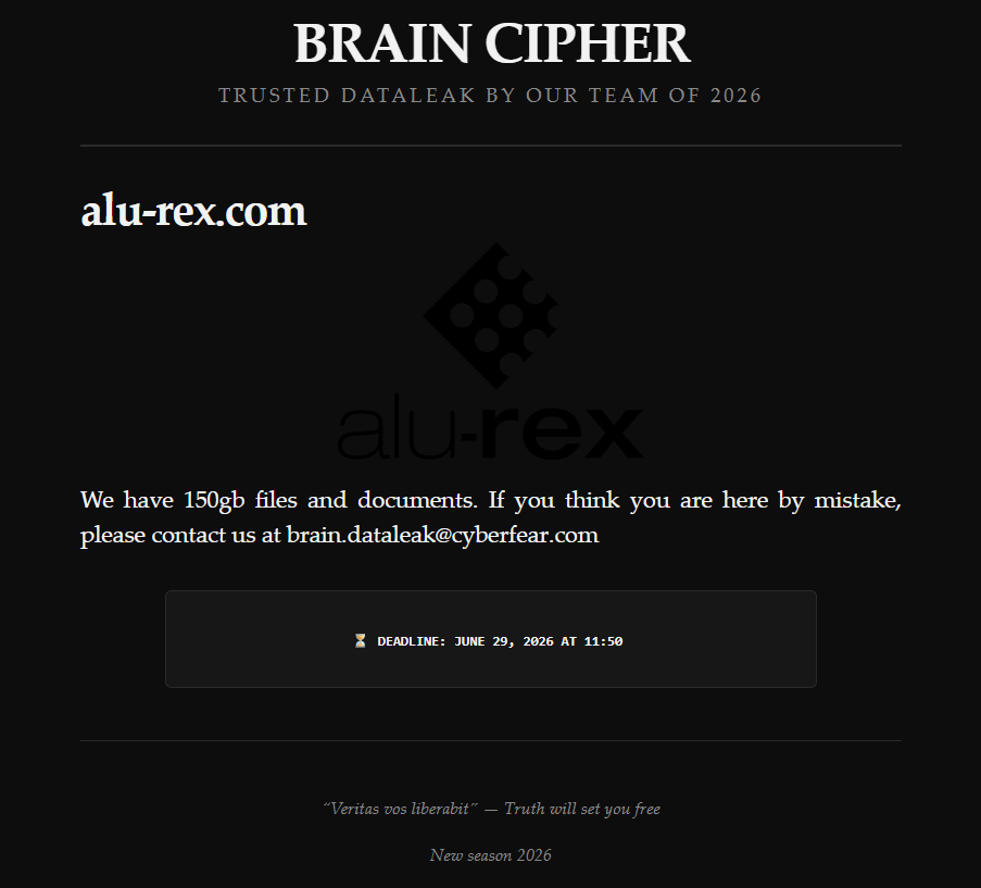 Alu-Rex inc falls victim to Brain Cipher Ransomware-xLab 威胁情报
