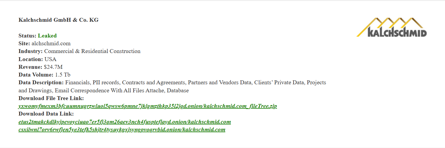 Kalchschmid GmbH&Co.KG成为PEAR勒索软件的受害者-xLab 威胁情报