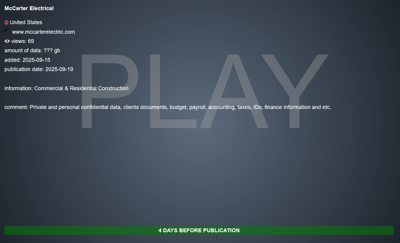 麦卡特电气成为PLAY勒索软件的受害者-xLab 威胁情报