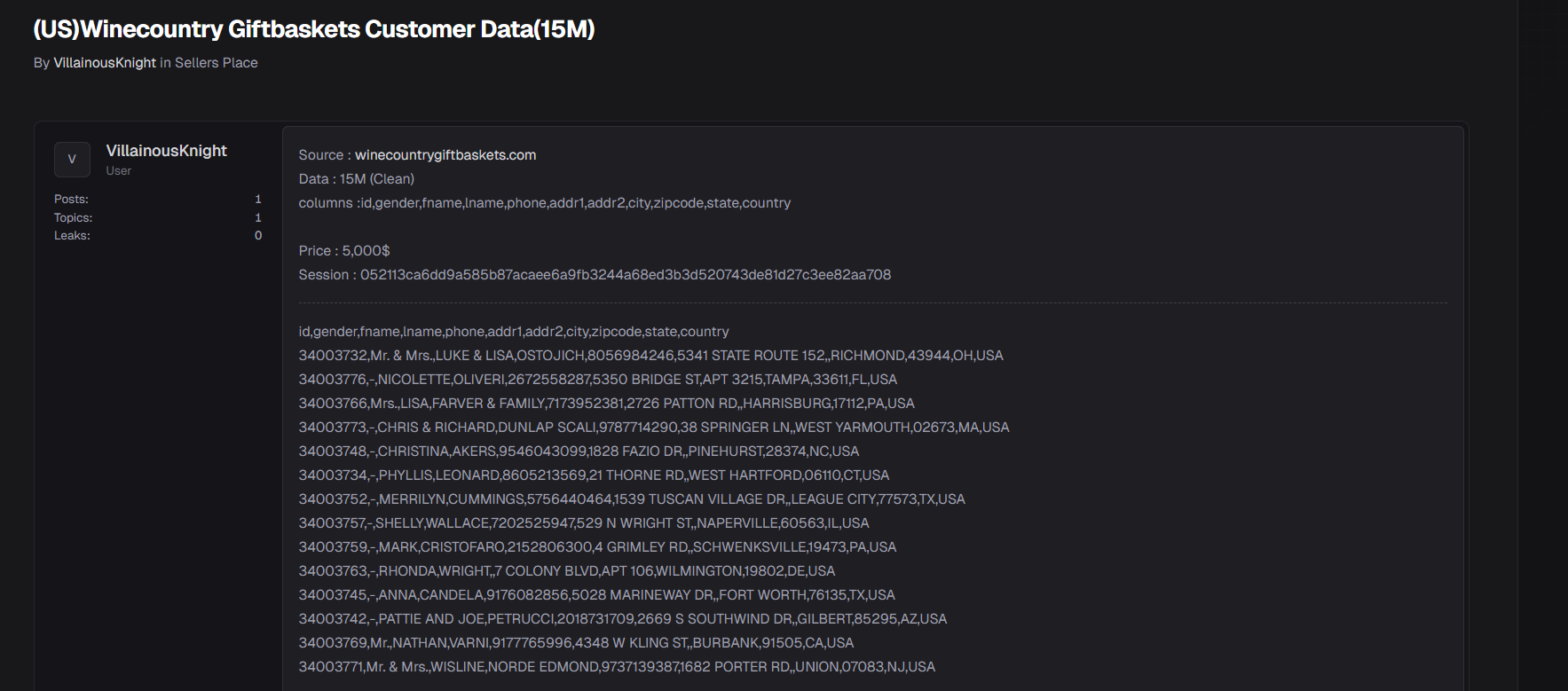 涉嫌出售Wine乡村礼品篮的数据-xLab 威胁情报