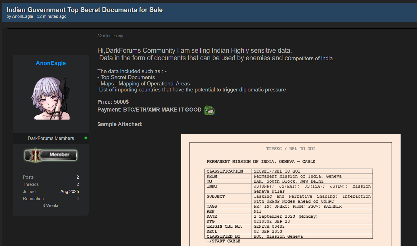 涉嫌出售印度机密文件-xLab 威胁情报