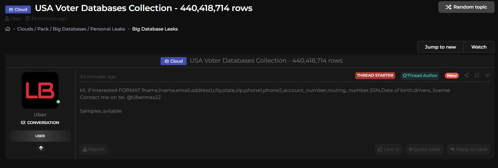 涉嫌数据泄露美国选民数据库-xLab 威胁情报