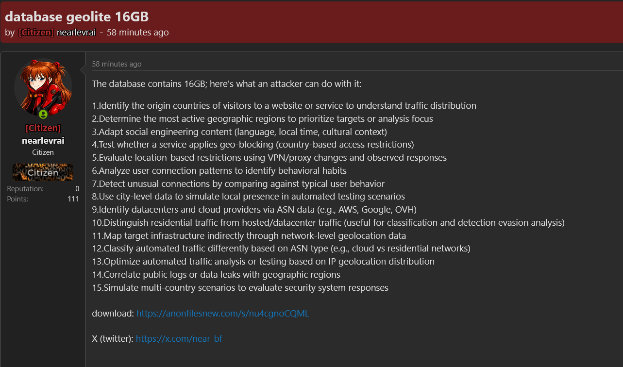 Alleged data breach of Geolite-xLab 威胁情报