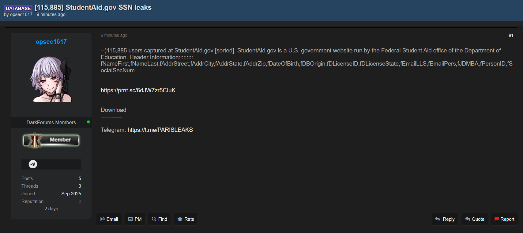 Federal Student援助组织涉嫌数据外泄-xLab 威胁情报