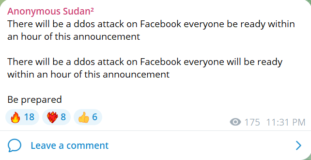 Anonymous Sudan声称瞄准Facebook-xLab 威胁情报