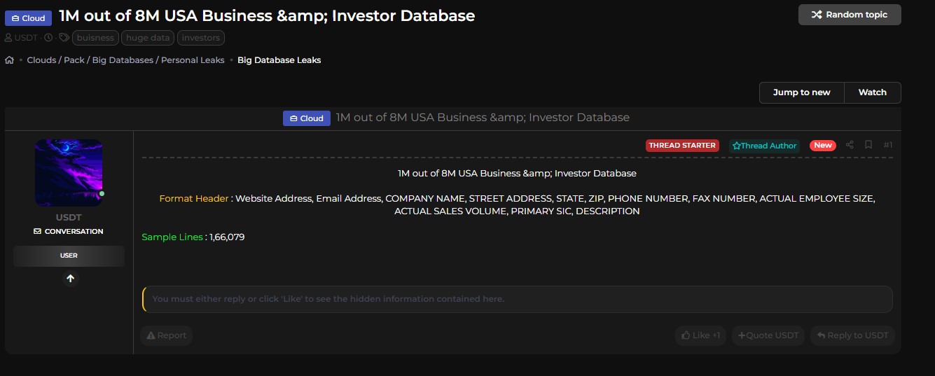 涉嫌从美国泄露商业和投资者数据库-xLab 威胁情报