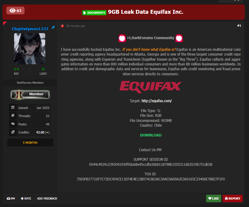Equifax涉嫌数据外泄-xLab 威胁情报