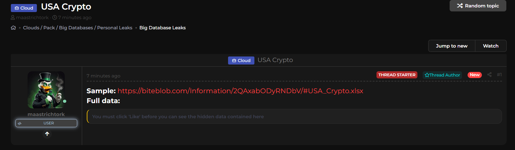 涉嫌出售美国加密数据-xLab 威胁情报