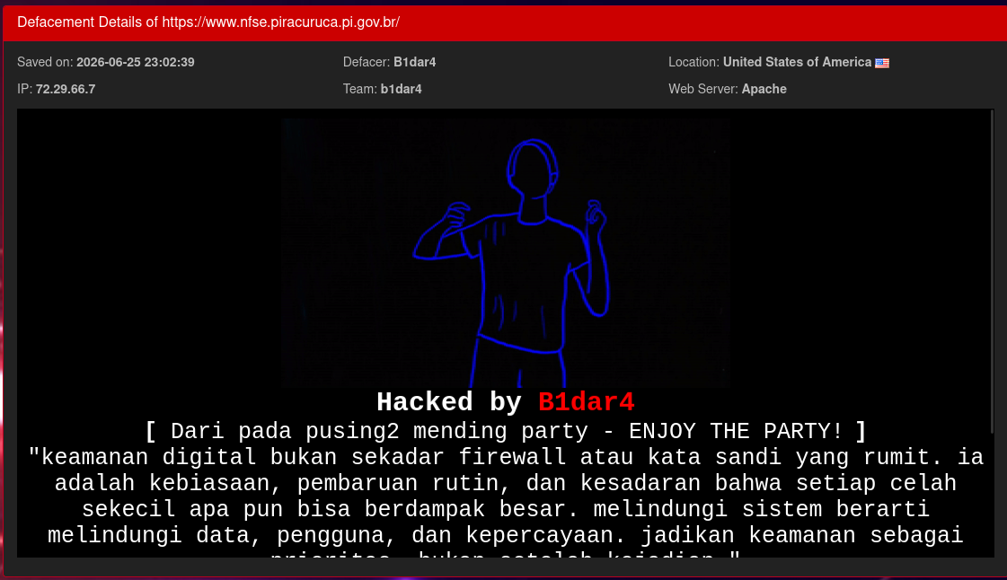B1dar4 targets the website of Prefeitura Municipal de Piracuruca-xLab 威胁情报