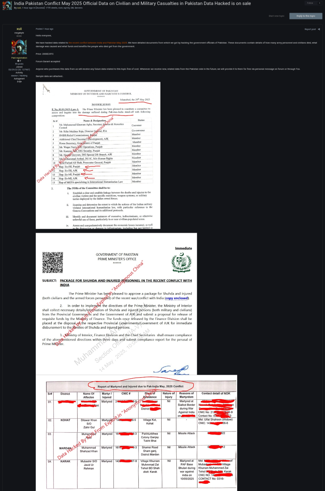 涉嫌出售巴基斯坦平民和军队伤亡数据-xLab 威胁情报