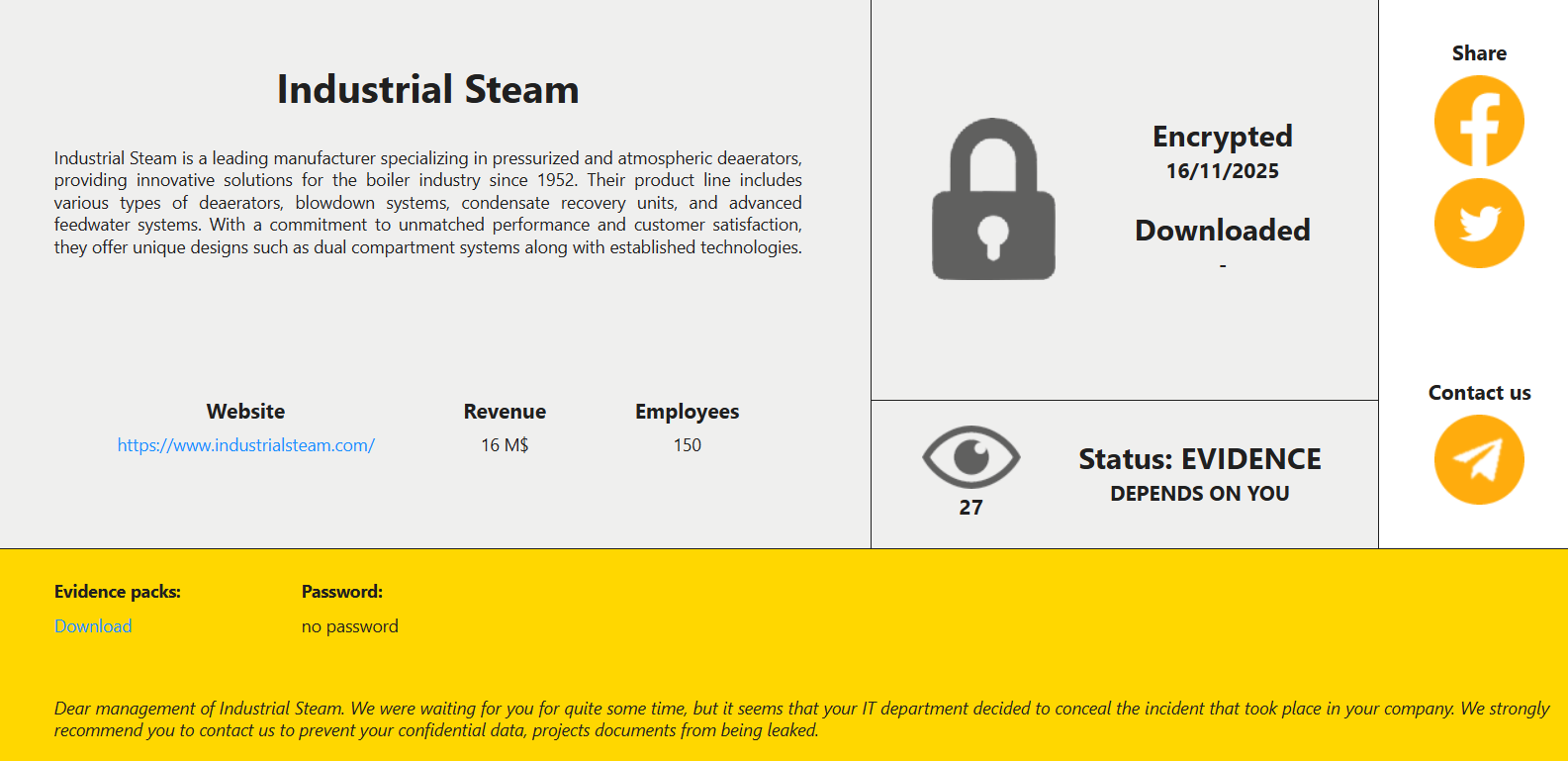 Industrial Steam成为RansomHouse勒索软件的受害者-xLab 威胁情报