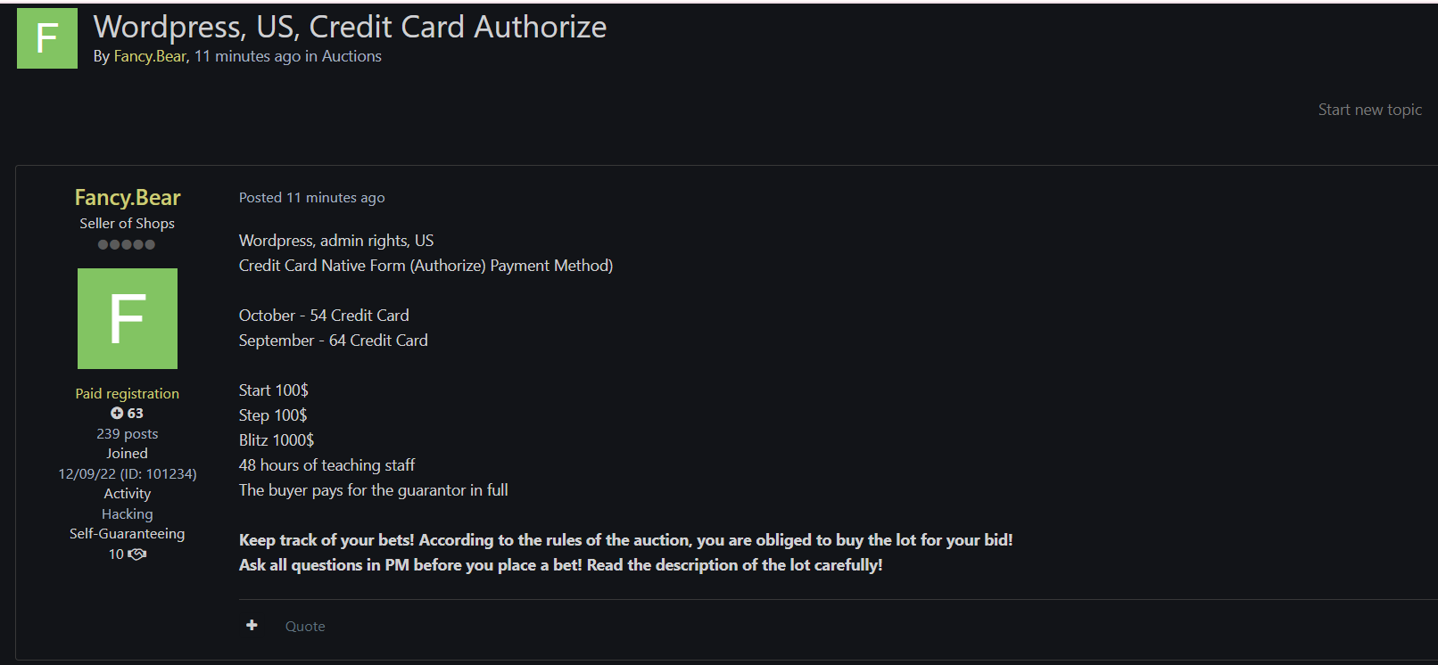 涉嫌出售未经授权的WordPress admin访问身份不明的美国电子商务网站-xLab 威胁情报