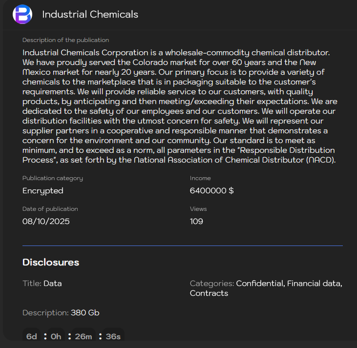 Industrial Chemicals Corporation(ICC)成为Sinobi勒索软件的受害者-xLab 威胁情报