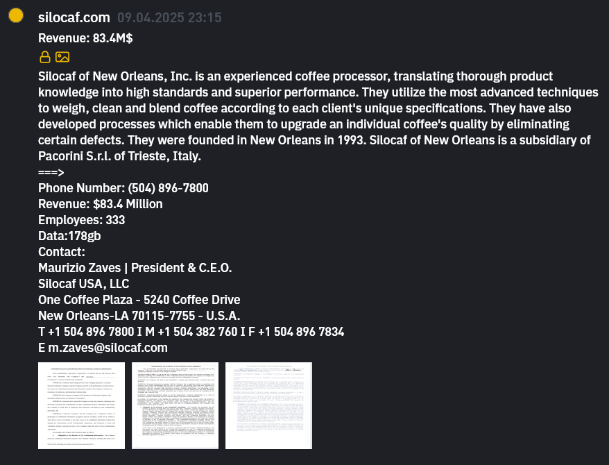 Silocaf USA LLC成为INC RANSOM勒索软件的受害者-xLab 威胁情报