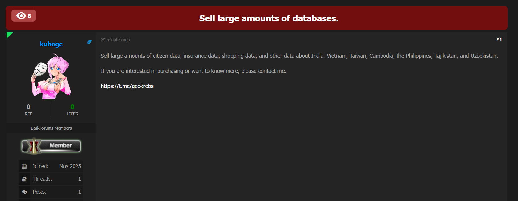 涉嫌出售多个敏感数据库-xLab 威胁情报
