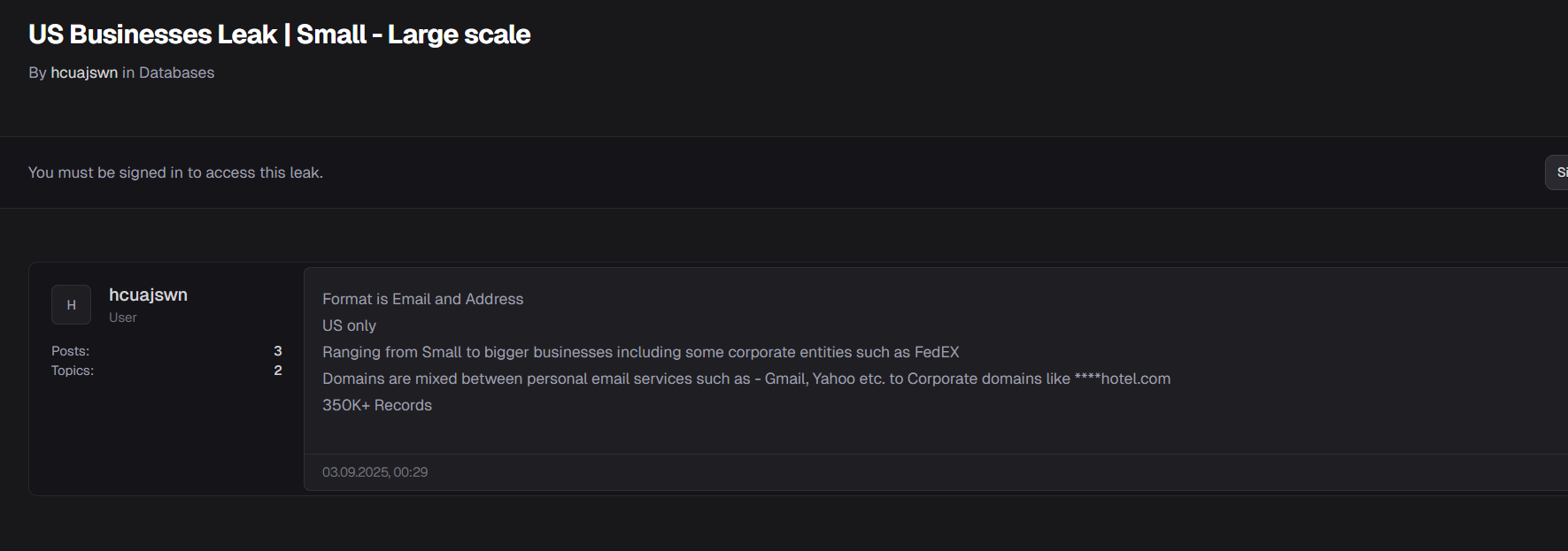 涉嫌数据泄露35万份美国企业记录-xLab 威胁情报