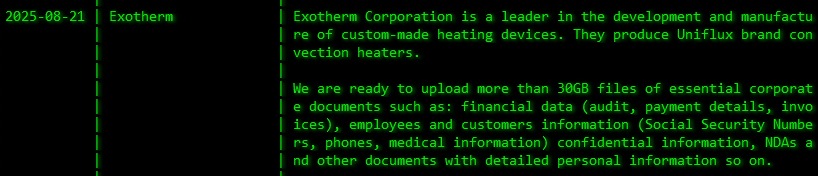 Exotherm Corporation成为Akira勒索软件的受害者-xLab 威胁情报