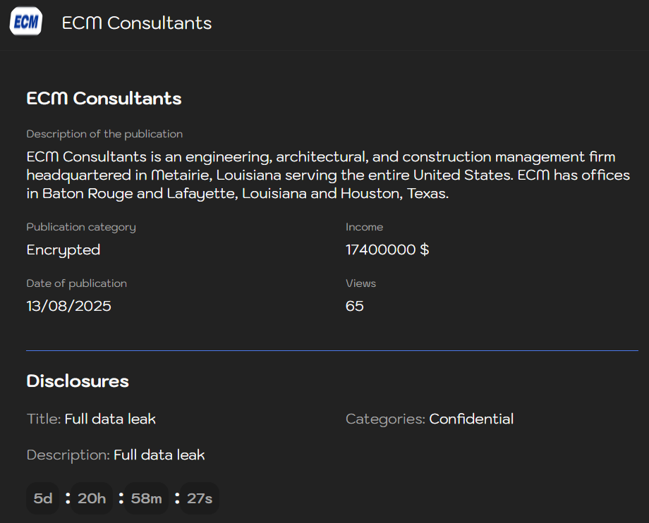 ECM Consultants、Inc.成为Sinobi勒索软件的受害者-xLab 威胁情报