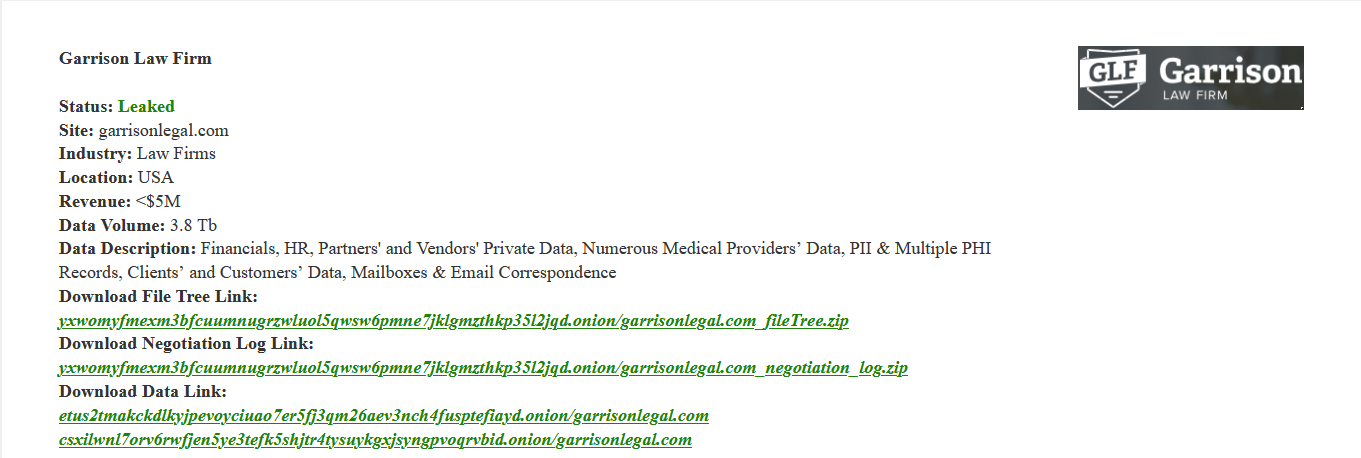 Garrison律师事务所有限责任公司成为PEAR勒索软件的受害者-xLab 威胁情报