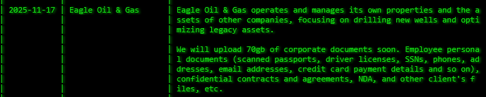 Eagle Oil&Gas,LLC成为Akira勒索软件的受害者-xLab 威胁情报