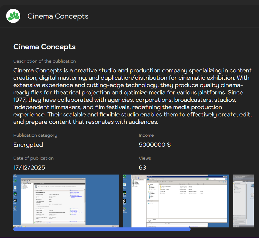 Cinema Concepts Studios将victim落入Sinobi勒索软件手中-xLab 威胁情报