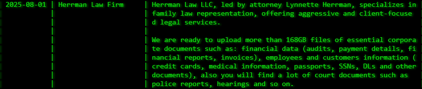 Herrman Law LLC成为Akira勒索软件的受害者-xLab 威胁情报