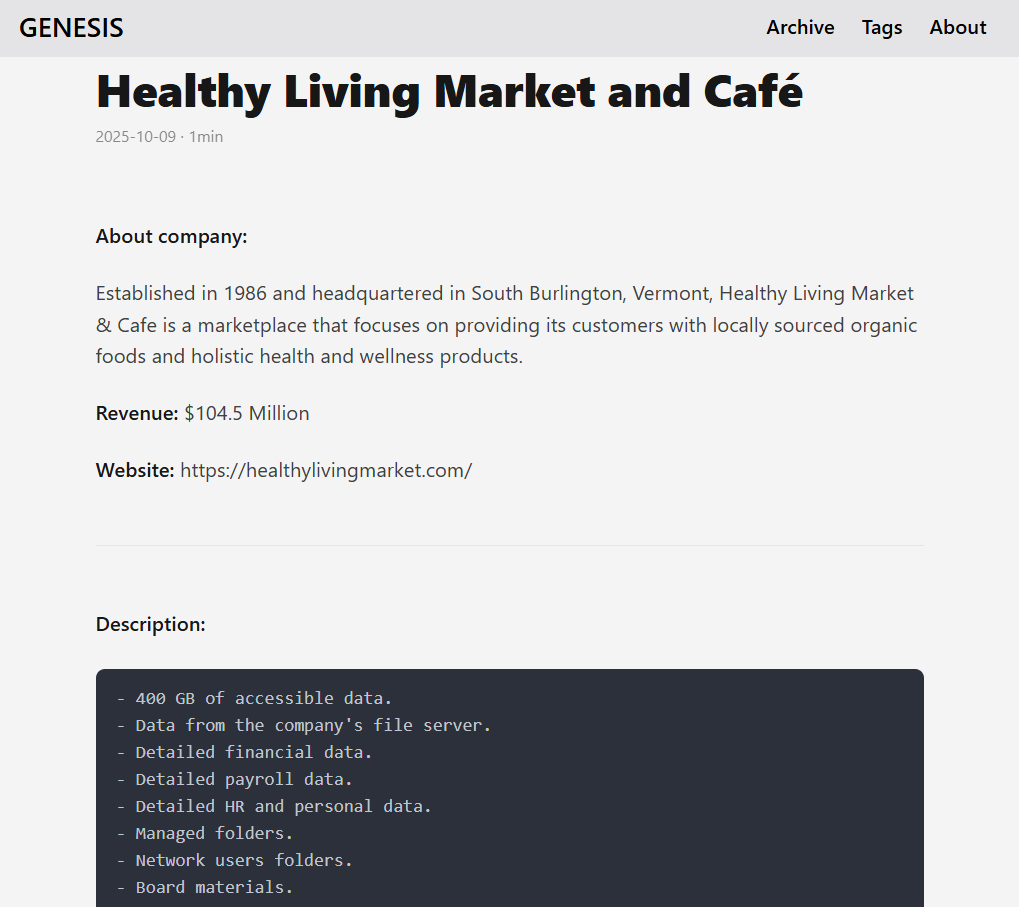 健康生活成为GENESIS勒索软件的受害者-xLab 威胁情报