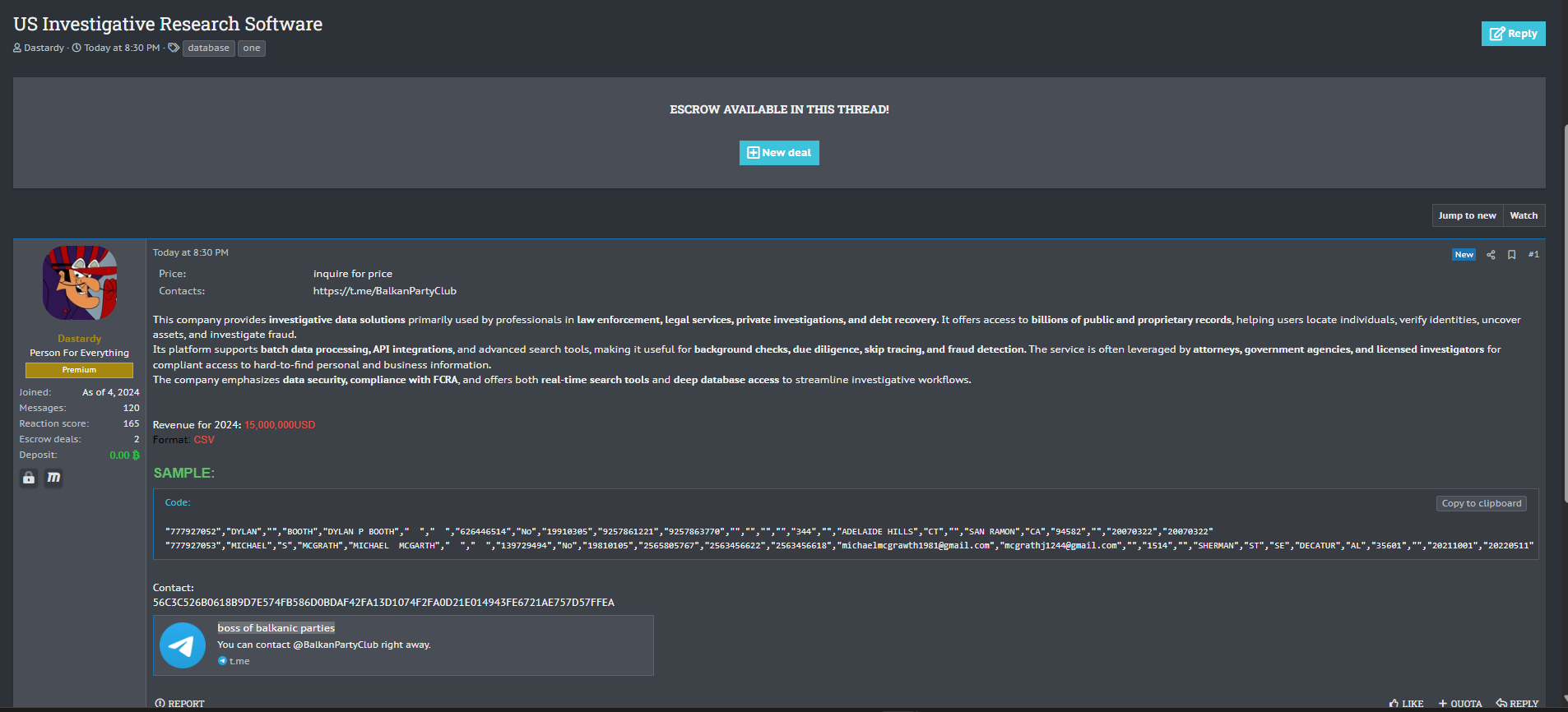 涉嫌出售来自美国身份不明的数据解决方案提供商的数据-xLab 威胁情报