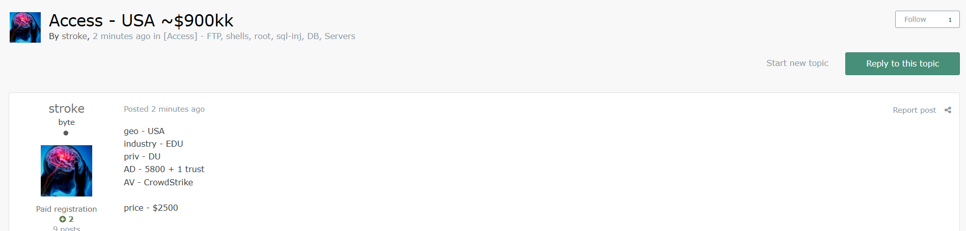 涉嫌向美国教育sector的不明组织出售未经授权的访问权限-xLab 威胁情报