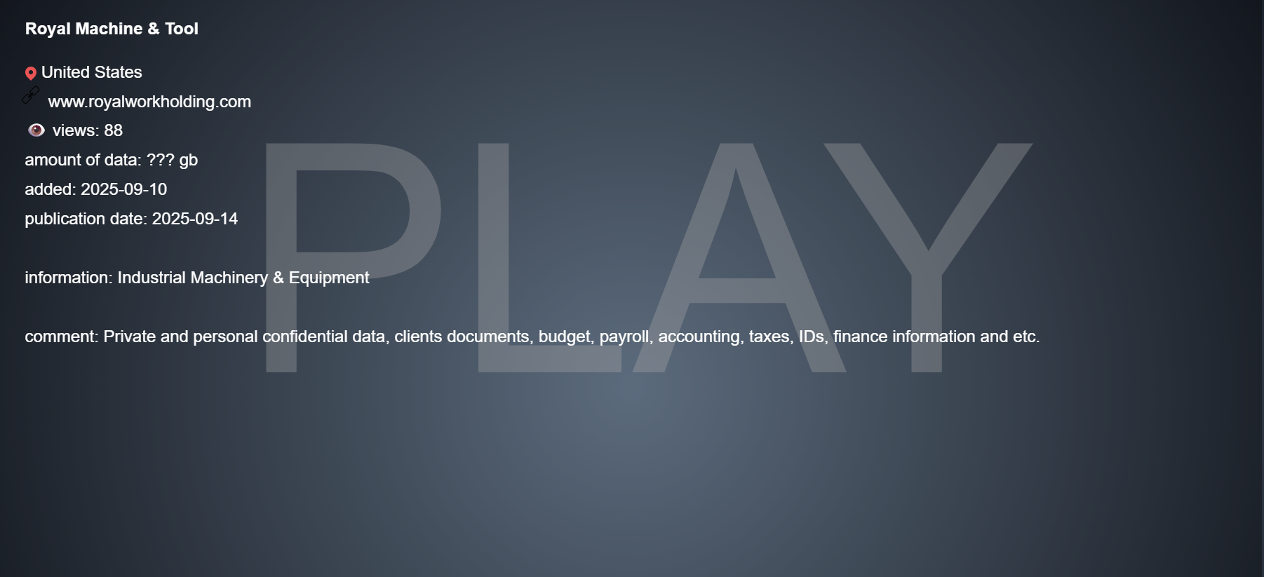 Royal机床成为PLAY勒索软件的受害者-xLab 威胁情报