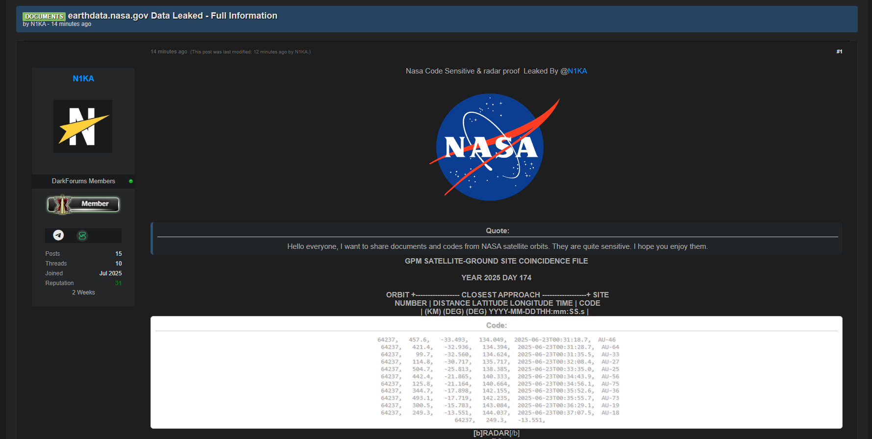 NASA Earthdata涉嫌出售数据-xLab 威胁情报
