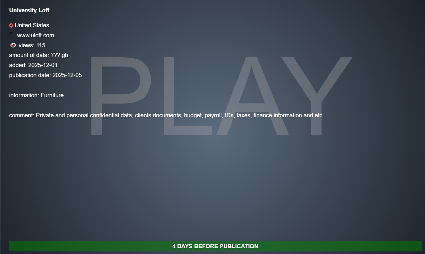 University Loft Co.成为PLAY勒索软件的受害者-xLab 威胁情报