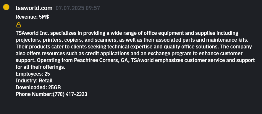 TSAworld成为INC RANSOM勒索软件的受害者-xLab 威胁情报