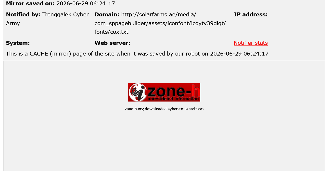 Trenggalek Cyber Army targets the website of solarfarms.ae-xLab 威胁情报