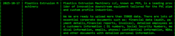塑料挤出机械有限责任公司成为Akira勒索软件的受害者-xLab 威胁情报
