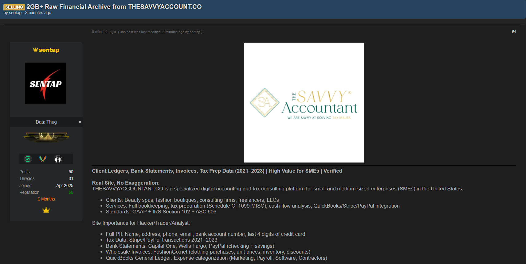 精明会计师涉嫌出售数据-xLab 威胁情报