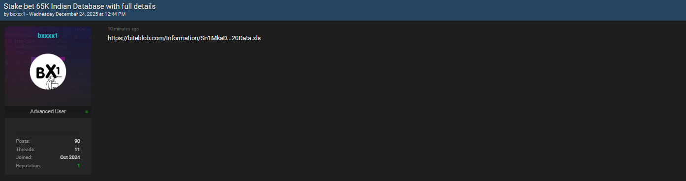 Stake India涉嫌数据泄露-xLab 威胁情报