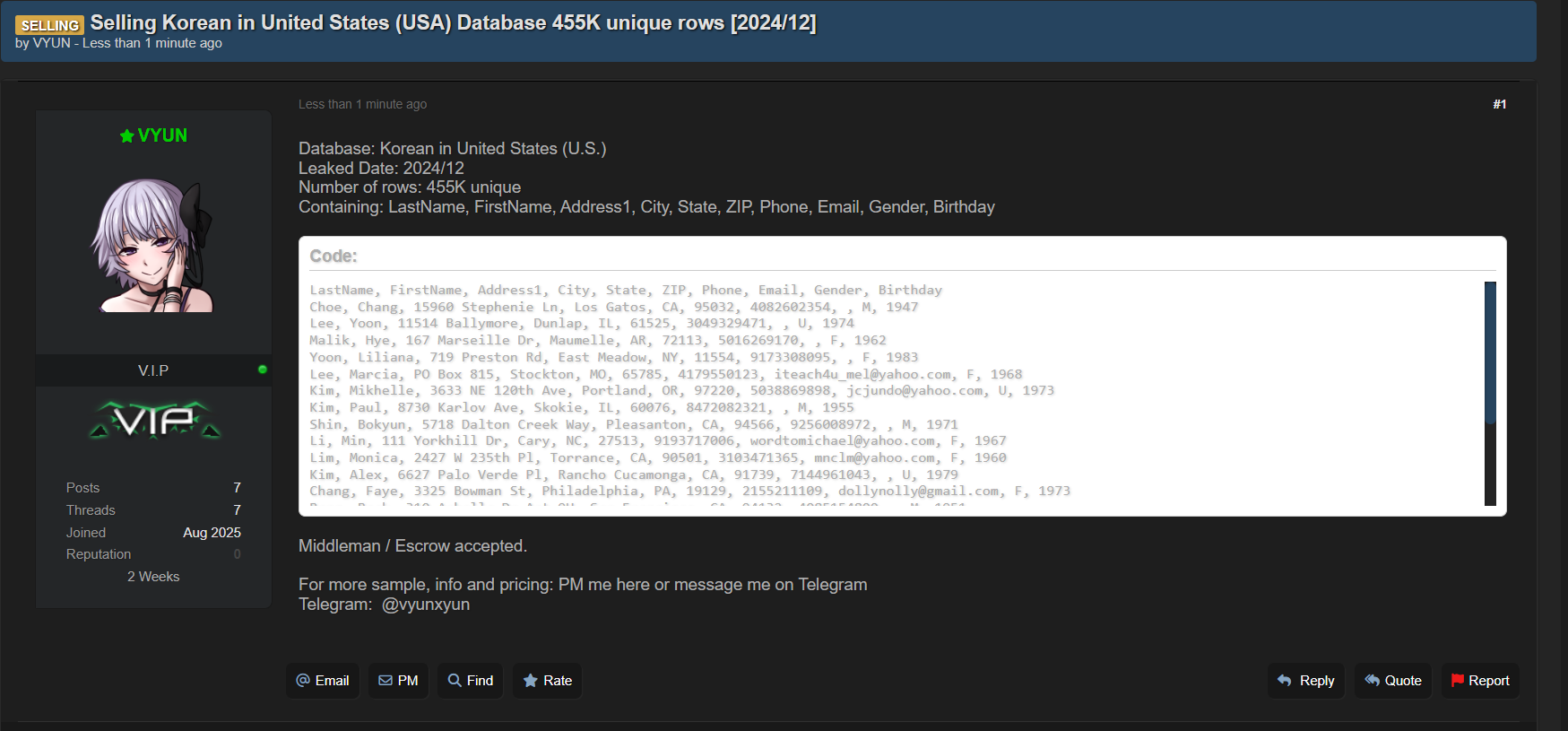 涉嫌在美国出售韩国数据库-xLab 威胁情报